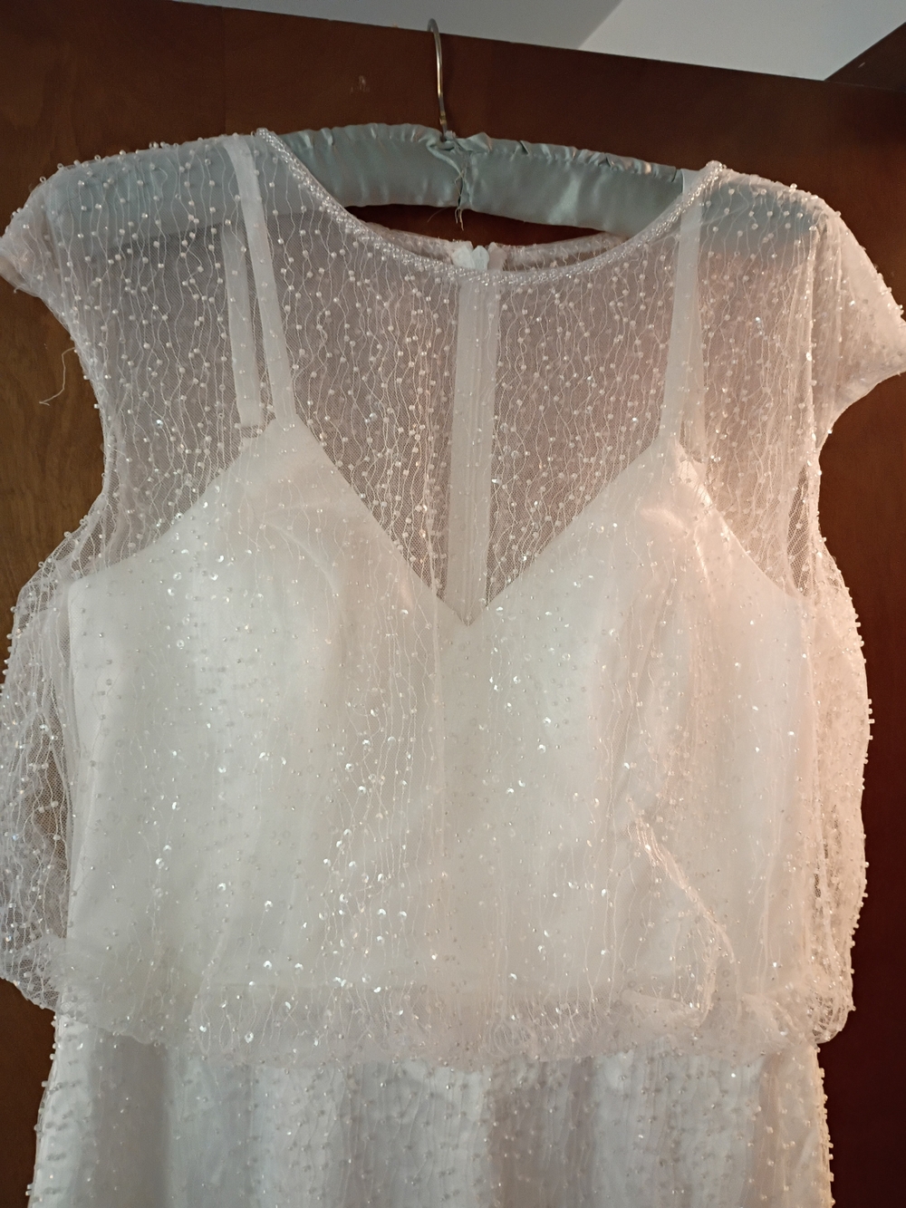 Elegant White Beaded Cap-Sleeve Wedding Dress Size 6